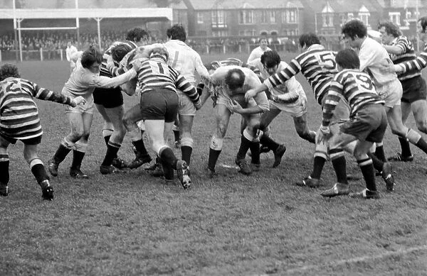 Rugby Union: Gloucester v. Somerset. January 1972. Glouster forwards try to break