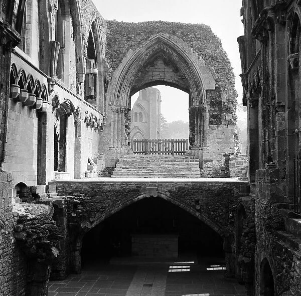 Ruins of Glastonbury Abbey in Somerset. Part of the crypt. 22nd September 1966