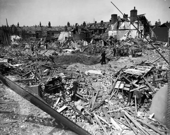 Framed Print : Rupert Street, Norwich, after the first reprisal raid. April 1942 Framed Print : Rupert Street, Norwich, after the first reprisal raid. April 1942