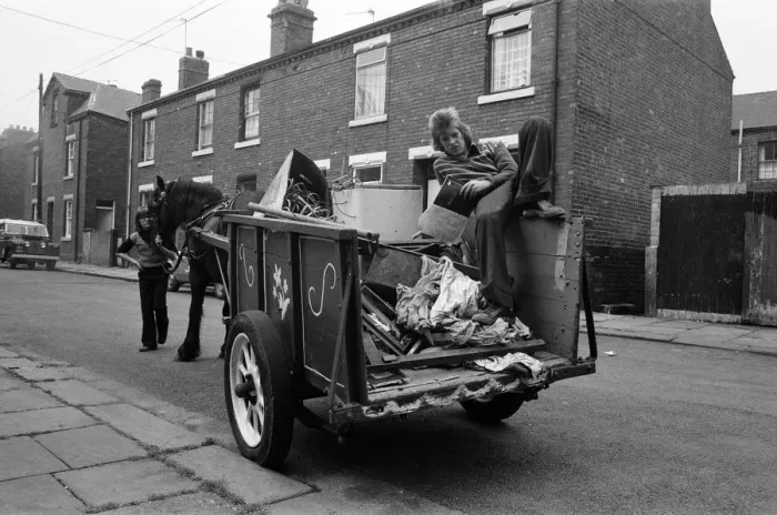 Framed Print : Russell Woods, Rag and bone boy in a residential street. 18th July 1975