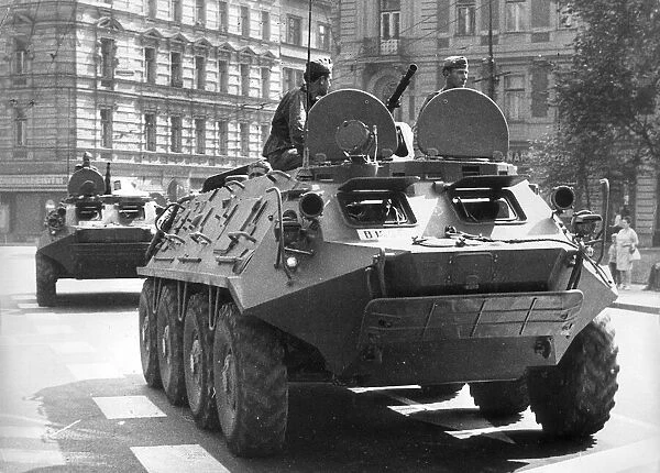 The Russian Army on the streets of Prague, Czechoslovakia during the uprising of August