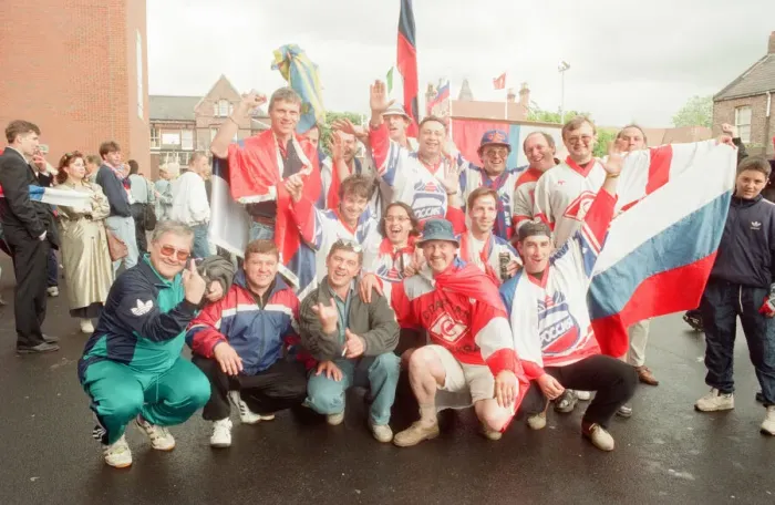 Framed Print : Russian Football Fan in Liverpool, Merseyside, ahead of Euro 96 Championships Framed Print : Russian Football Fan in Liverpool, Merseyside, ahead of Euro 96 Championships