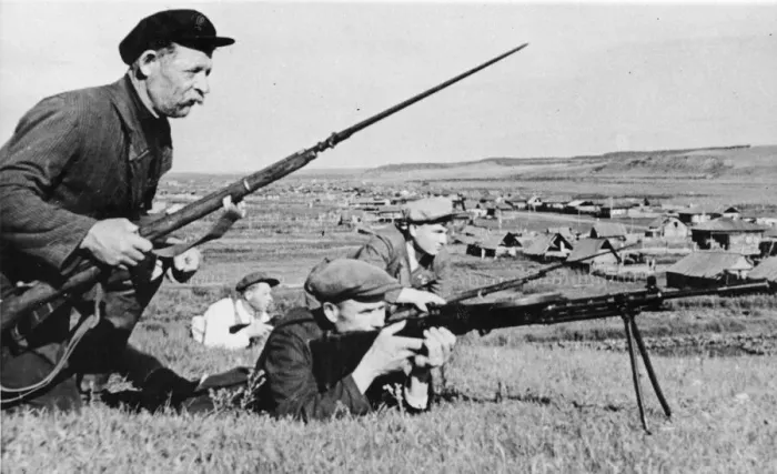 Framed Print : Russian guerilla fighters. This picture taken when Russia had joined Framed Print : Russian guerilla fighters. This picture taken when Russia had joined