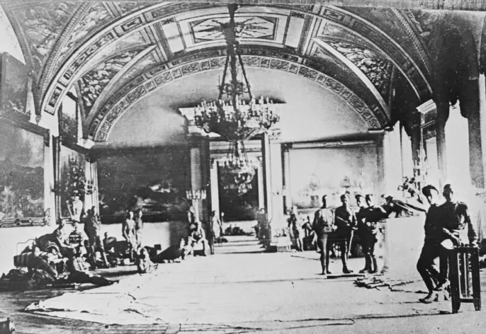 Framed Print : Russian Revolution. Petrograd, Hall of winter palace. October 1917