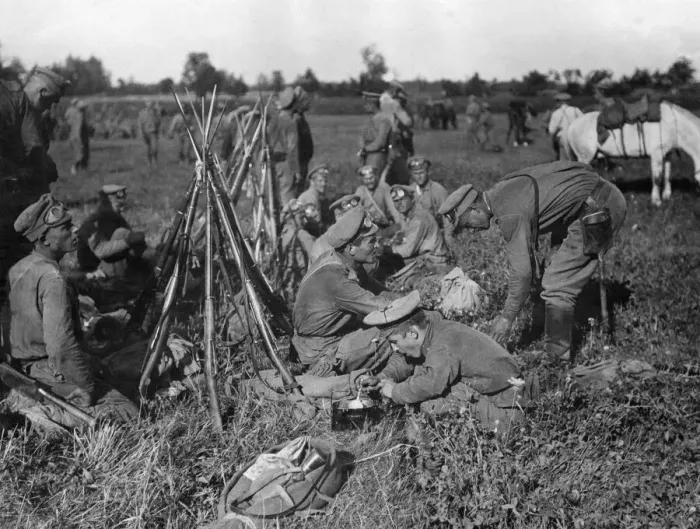Framed Print : Russian soldiers seen here preparing a meal during their advance in to Galicia circa Framed Print : Russian soldiers seen here preparing a meal during their advance in to Galicia circa