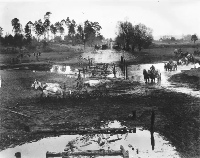 Framed Print : Russian transport carts crossing a river in Poland. The Russian army made steady advances Framed Print : Russian transport carts crossing a river in Poland. The Russian army made steady advances