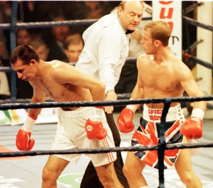 Framed Print : Ryan Rhodes beating Yuri Epifantsev October 1997 the referee stops the fight in Framed Print : Ryan Rhodes beating Yuri Epifantsev October 1997 the referee stops the fight in