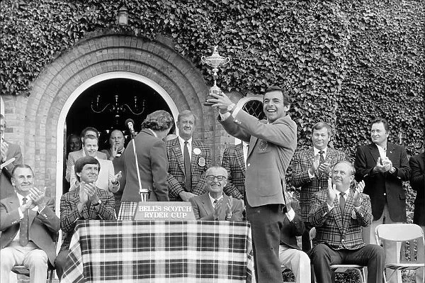 Ryder Cup celebrations September 1985 Captain Tony Jacklin collecting the cup