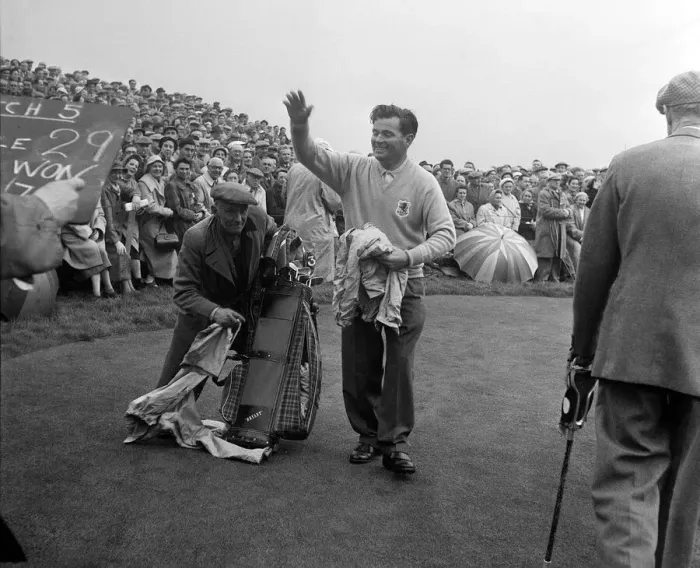 Framed Print : Ryder Cup Great Britain v USA Golf October 1957 Dai Rees acknowleges the gallery Framed Print : Ryder Cup Great Britain v USA Golf October 1957 Dai Rees acknowleges the gallery