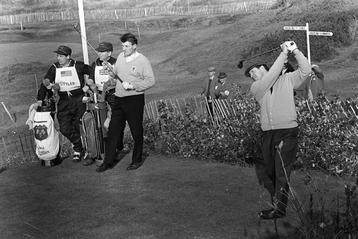 Framed Print : Ryder Cup Great Britain v USA Golf October 1965 Littler and his bag of clubs Framed Print : Ryder Cup Great Britain v USA Golf October 1965 Littler and his bag of clubs
