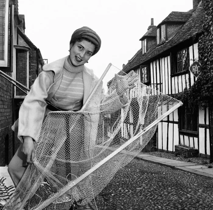 Framed Print : At Rye, the quaint old Sussex Cinque Port fishing nets in great variety are made