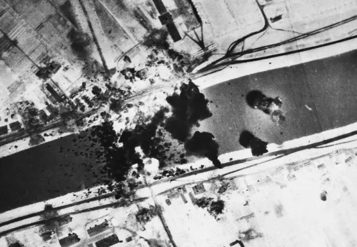 Framed Print : S. A. A. F. Marauders bomb Adige river bridge during the Second World War Framed Print : S. A. A. F. Marauders bomb Adige river bridge during the Second World War