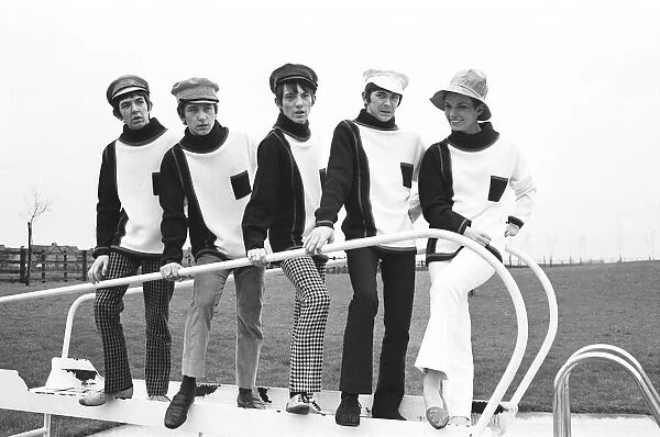 The Sabre Autumn Collection of Mens knitwear being modelled by rock group The Small