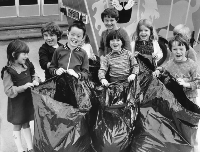 Framed Print : These five sacks of litter were collected in less than 20 minutes by children walking to