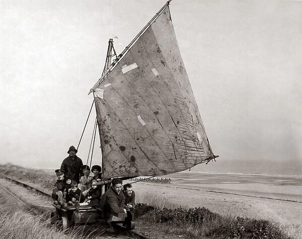 Sail propelled railway at Spurn Head Mr G Hails craft sailing from Spurs Head to