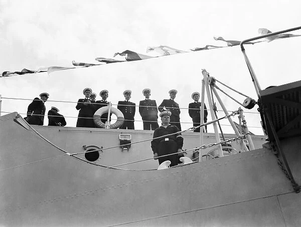 Sailors on deck of Russian Battleship Sverdlov (