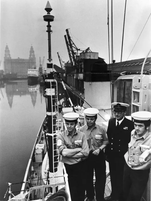 Framed Print : Sailors and Naval officer on board minesweeper HMS Mersey Framed Print : Sailors and Naval officer on board minesweeper HMS Mersey