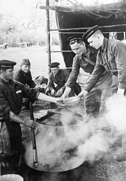 Sailors of the Soviet Navy pictured with the army fighting in the defence of Leningrad