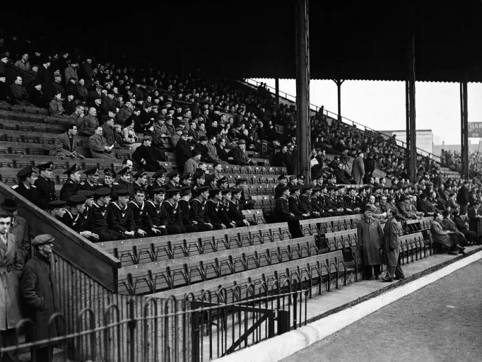 Framed Print : Sailors of the Yugoslavian navy seen here at the Valley ground to watch the match between Framed Print : Sailors of the Yugoslavian navy seen here at the Valley ground to watch the match between