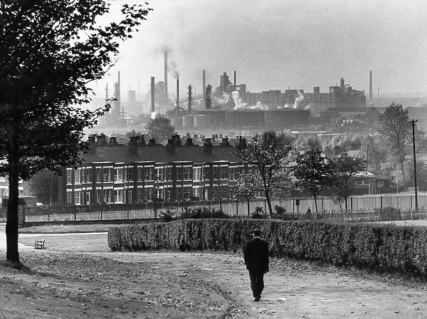 Salford feature views. Looking out from Buile Hill park towards the industrial