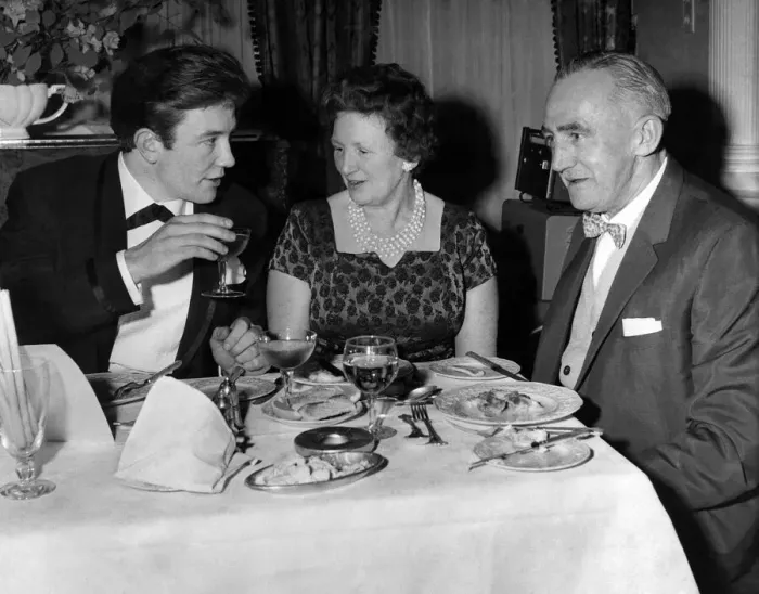 Framed Print : Salford film star Albert Finney with his mother and father celebrating his 24th birthday