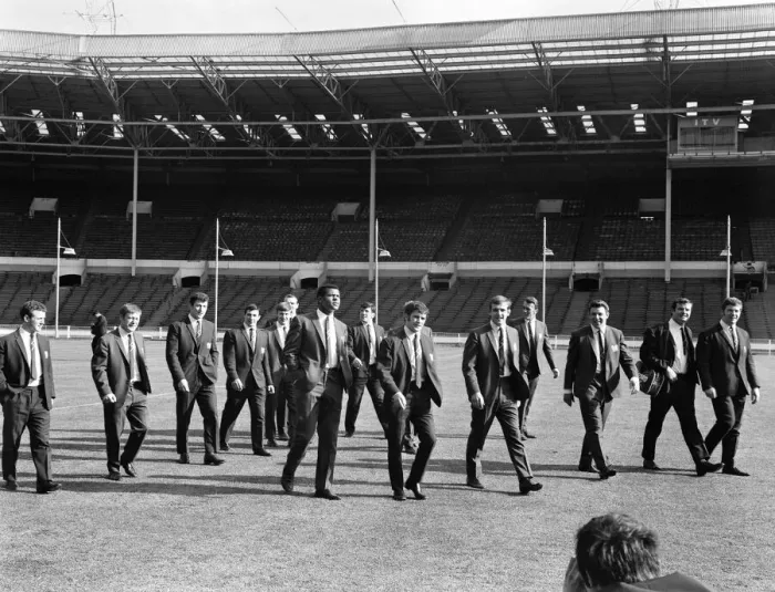 Framed Print : Salford Red Devils rugby league team members inspect the pitch at Wembley Stadium ahead Framed Print : Salford Red Devils rugby league team members inspect the pitch at Wembley Stadium ahead