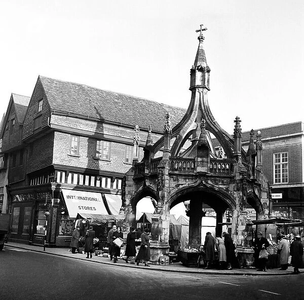 Salisbury Market and Poultry cross, Wiltshire, 5th December 1952