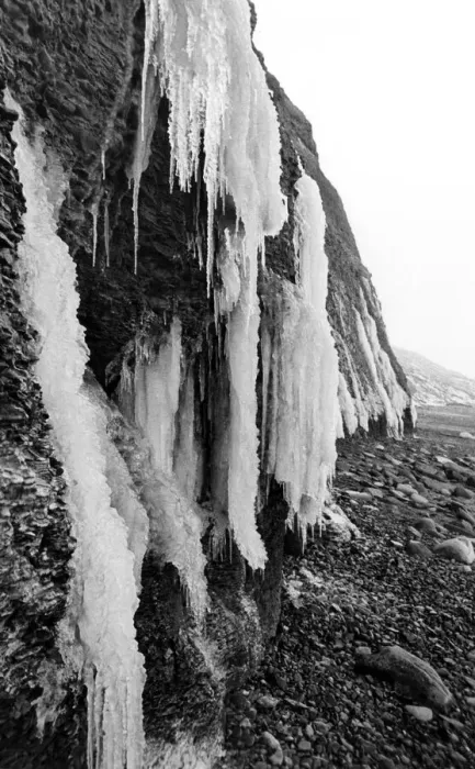 Framed Print : Even the salt laden air at salt burn couldn t prevent ice from forming down the rock Framed Print : Even the salt laden air at salt burn couldn t prevent ice from forming down the rock