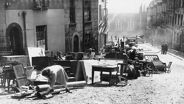 A salvage scene on a side street in Bath during the Second World War