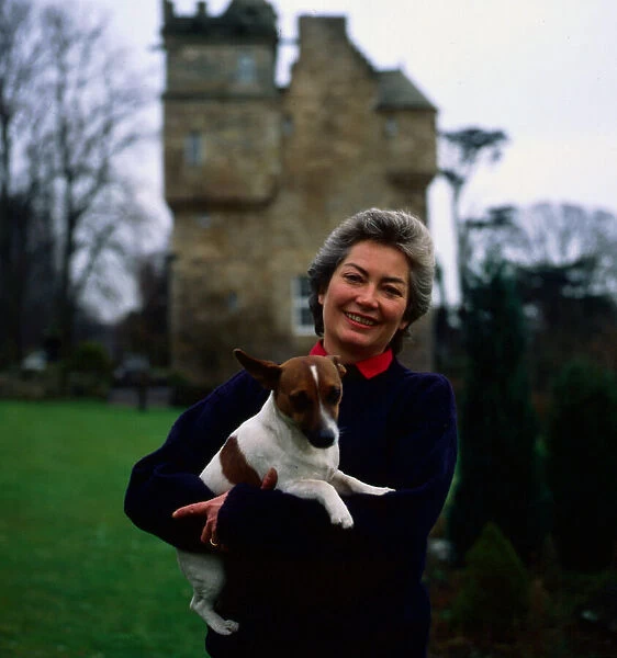 Samantha Fairbairn at Fordell Castle with dog May 1985