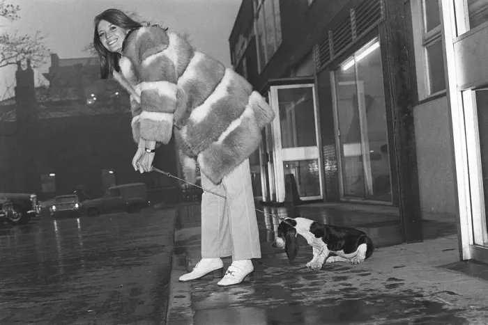 Framed Print : Sandie Shaw singer with her pet dog British singer Sandie Shaw taking her pet dog