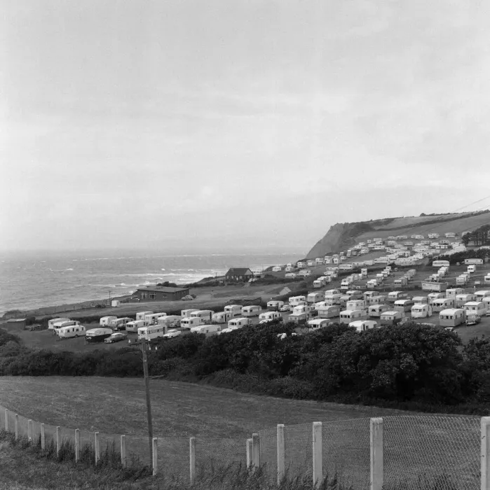 Framed Print : Sandy Bay Caravan site, near Exmouth, Devon. 14th July 1961 Framed Print : Sandy Bay Caravan site, near Exmouth, Devon. 14th July 1961