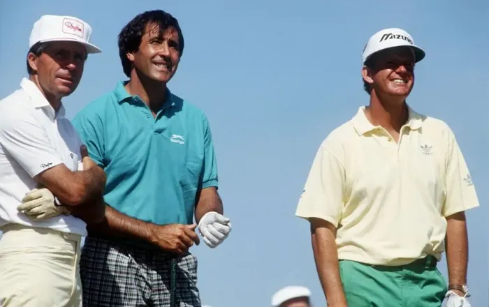 Framed Print : Sandy Lyle with Gary Player & Seve Ballesteros July 1989 Framed Print : Sandy Lyle with Gary Player & Seve Ballesteros July 1989