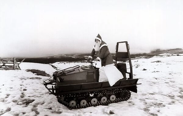 Santas Claus - Father Christmas - December 1987 chooses a snowmobile instead of