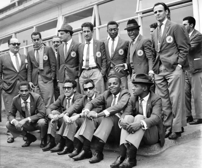 Framed Print : Santos arrive at Ringway. Team group of the Brazillian team Santos after arriving Framed Print : Santos arrive at Ringway. Team group of the Brazillian team Santos after arriving