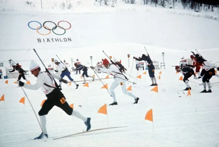 Framed Print : Sapporo Winter Olympics February 1972 Biathalon relay start