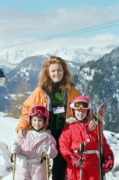 Sarah, Duchess Of York with her daughters Princess Beatrice and Princess Eugenie