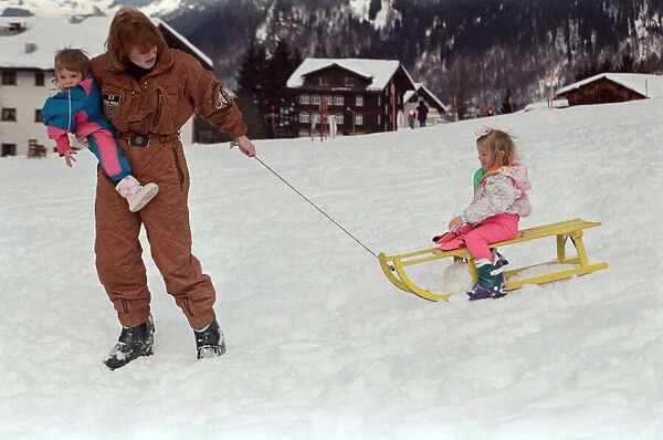 Sarah, The Duchess of York on holiday in Klosters with her daughters Princess Eugenie