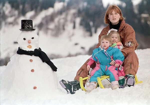 Sarah, The Duchess of York on holiday in Klosters with her daughters Princess Eugenie