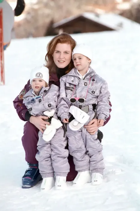 Framed Print : Sarah, The Duchess of York on holiday in Klosters with her daughters Princess Eugenie