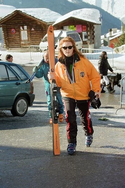 Sarah, Duchess Of York, on a skiing holiday in Verbier, Switzerland. February 1997