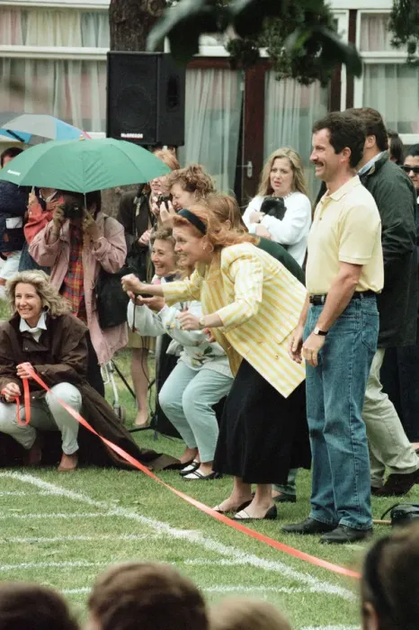 Framed Print : Sarah, Duchess of York watching Princess Beatrice during sports day at Upton House School