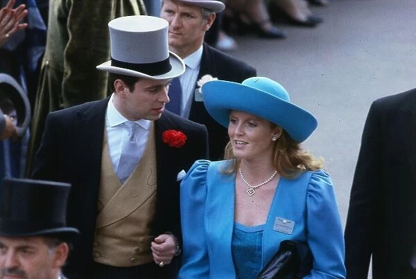 Sarah Ferguson with Prince Andrew Duke of York at Royal Ascot, June 1986
