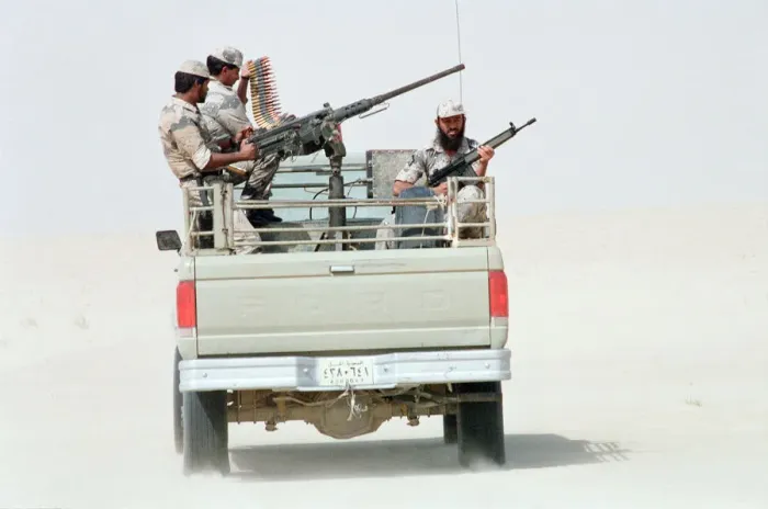 Framed Print : Saudi Arabian Patrol at border with Kuwait, September 1990 Framed Print : Saudi Arabian Patrol at border with Kuwait, September 1990