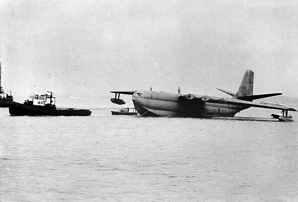 Saunders Roe Princess Flying Boat being towed at Calshot Isle of Wight to the breakers