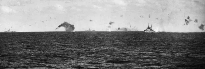 Framed Print : A Savoia bomber of the Italian Air Force crashes in to the sea after a failed attack Framed Print : A Savoia bomber of the Italian Air Force crashes in to the sea after a failed attack