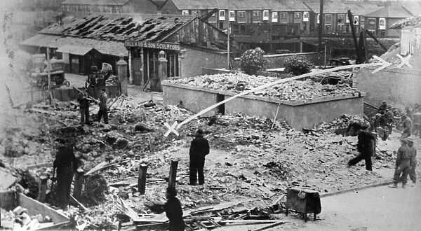 The scene of an Air Raid in Exeter, Devon. World war Two