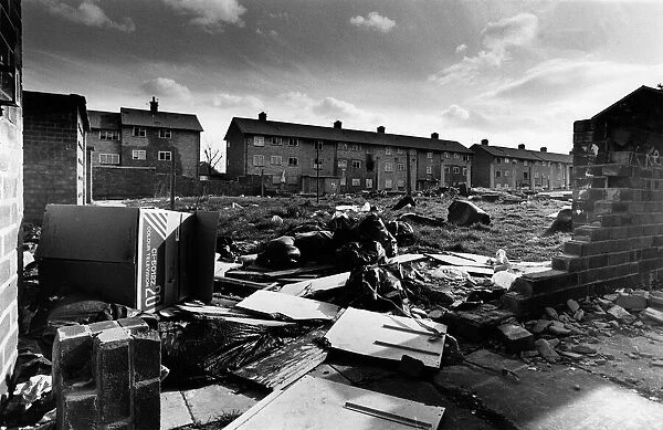 The scene of depravation at the Moss Croft estate in Huyton, Merseyside. 7th April 1991