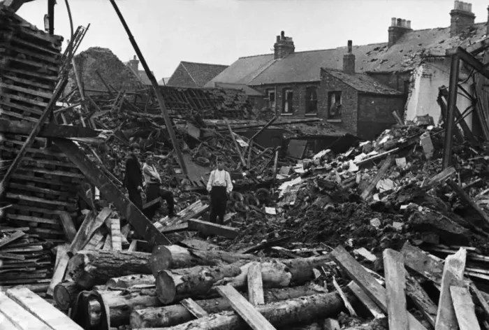 Framed Print : Scene of destruction showing damage to housing in Kingston Upon Hull after a bombing Framed Print : Scene of destruction showing damage to housing in Kingston Upon Hull after a bombing