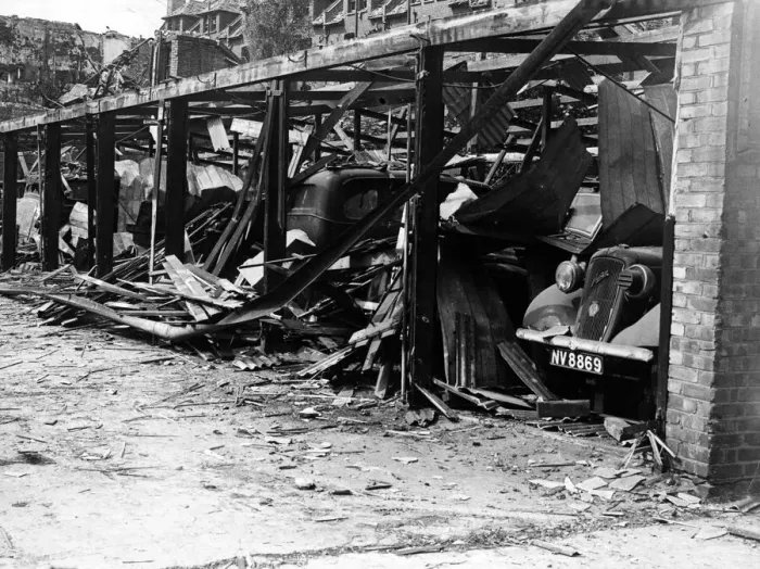 Framed Print : The scene after an enemy plane crashed and exploded during the night in Streatham, London